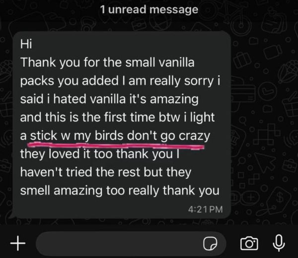 Customer message screenshot