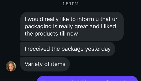 Customer message screenshot